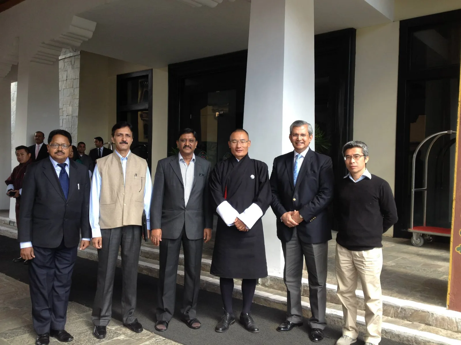 With the Prime Minister of Bhutan outside Taj Hotel, Thimphu