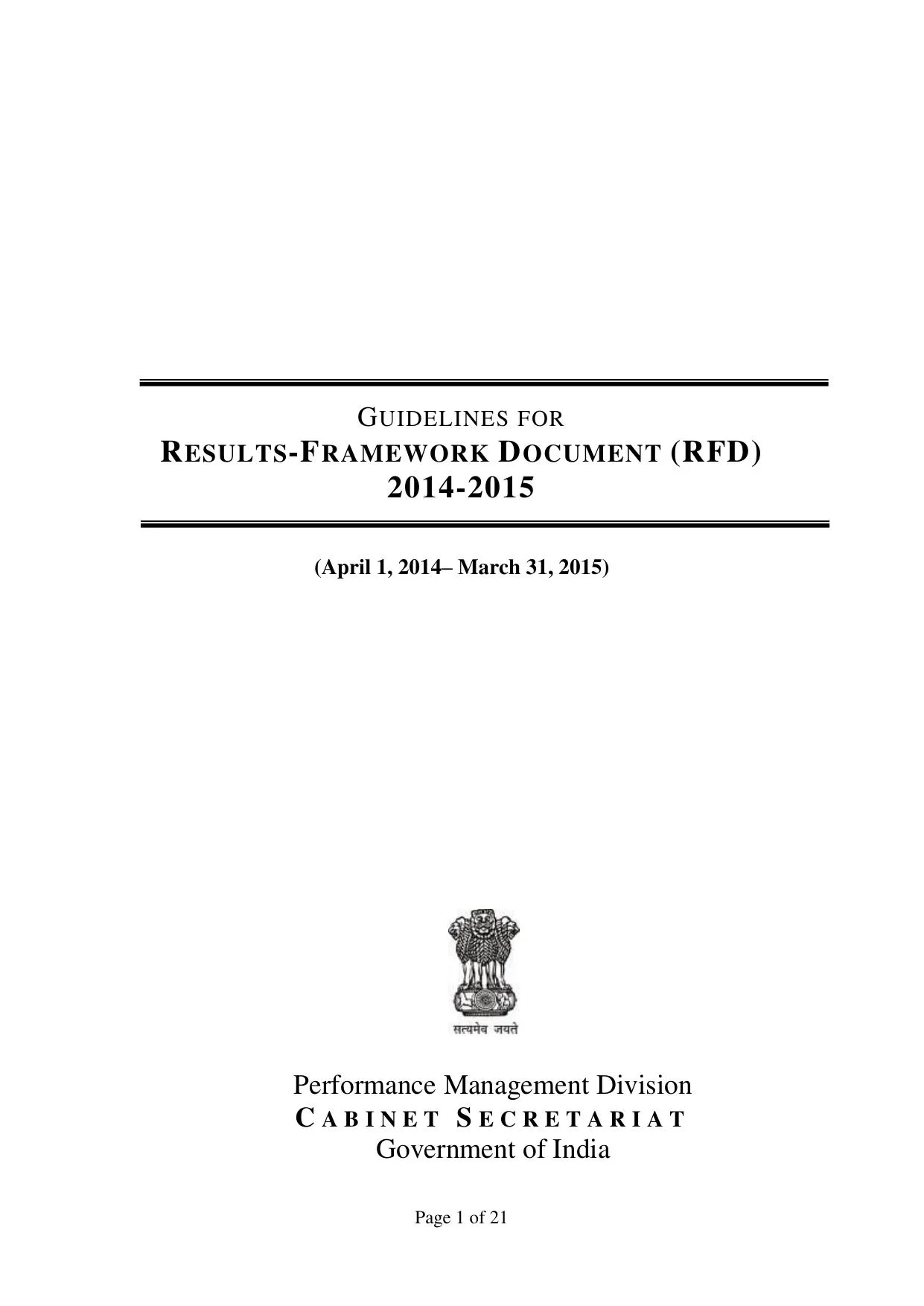 Cover page: Guidelines for Results-Framework Document (RFD) 2014-2015
